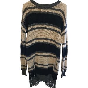 Cozy Striped Knit Sweater - Black and Tan